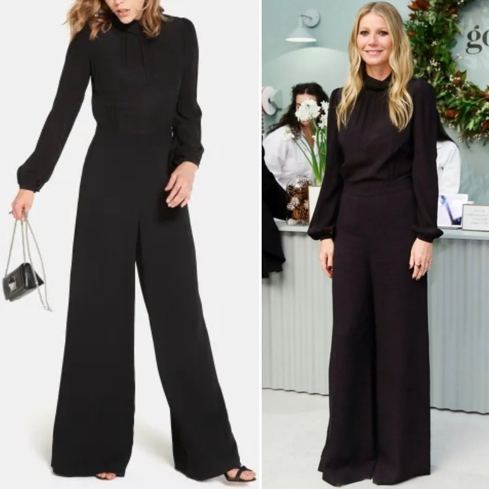 Goop G. Label by Goop Black Jumpsuit Long Sleeve High Neck Silk Gwyneth Paltrow